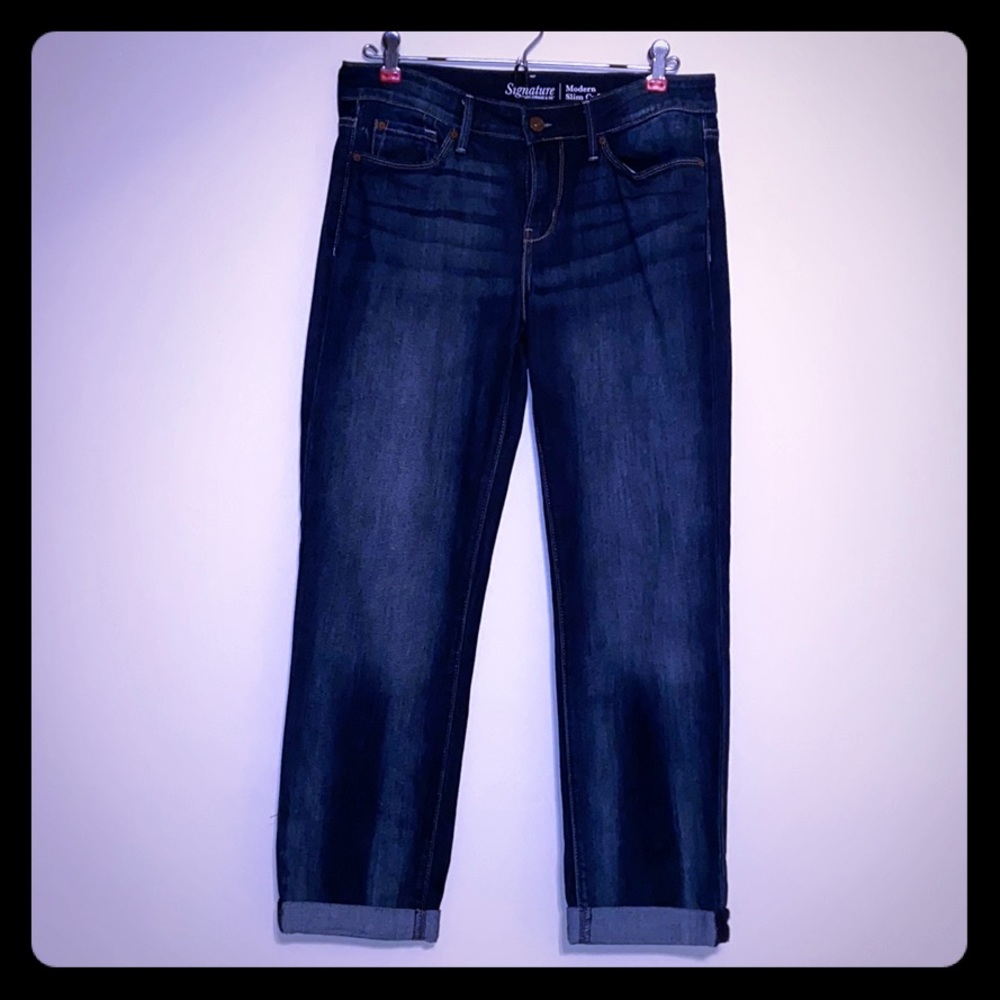 Levi modern slim cuffed dark wash jeans
